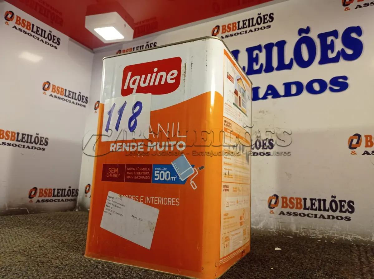 LOTE 118 - 01 LATA DE TINTA IQUINE 18L. (NO ESTADO, NÃO SABEMOS SE FUNCIONA. LEILÃO NÃO TEM GARANTIA E NEM DEVOLUÇÃO).