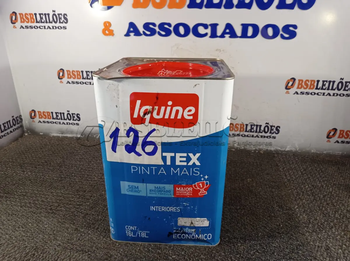 LOTE 126 - 01 LATA DE TINTA PARA PISO IQUINE 18L. (NO ESTADO, NÃO SABEMOS SE FUNCIONA. LEILÃO NÃO TEM GARANTIA E NEM DEVOLUÇÃO).