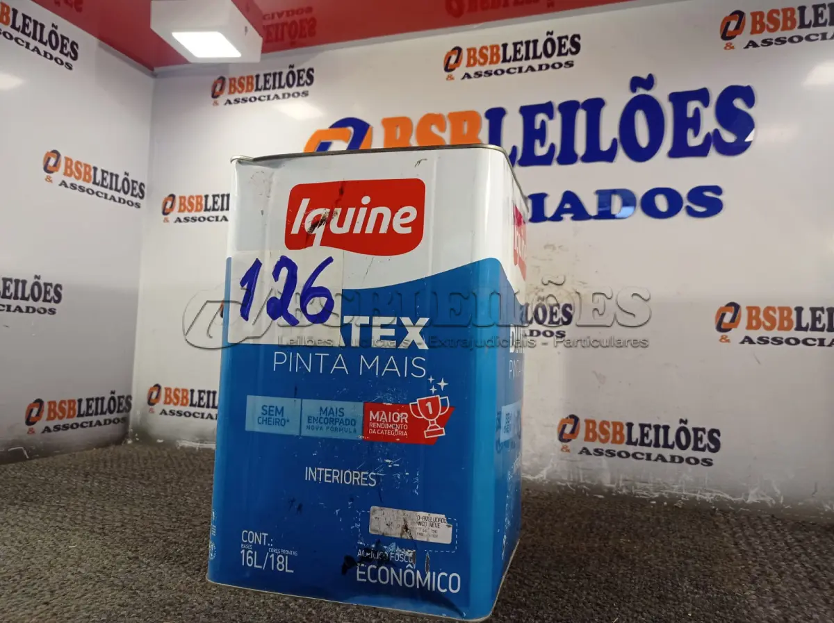 LOTE 126 - 01 LATA DE TINTA PARA PISO IQUINE 18L. (NO ESTADO, NÃO SABEMOS SE FUNCIONA. LEILÃO NÃO TEM GARANTIA E NEM DEVOLUÇÃO).