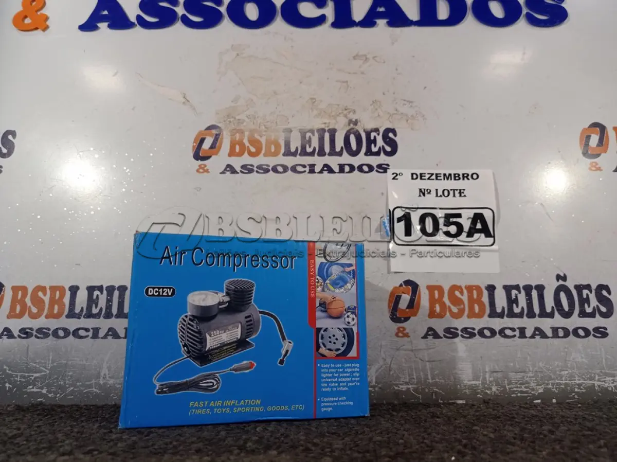 LOTE 105 - 01 COMPRESSOR DE AR PORTÁTIL 12V. (NO ESTADO) ATENÇÃO! FAZER A VISITAÇÃO ANTES DE ARREMATAR, NÃO SABEMOS SE FUNCIONA. LEILÃO NÃO TEM GARANTIA E NEM DEVOLUÇÃO, SUJEITO A POSSÍVEIS AVARIAS VISÍVEIS/OCULTAS E/OU AUSÊNCIA DE COMPONENTES.