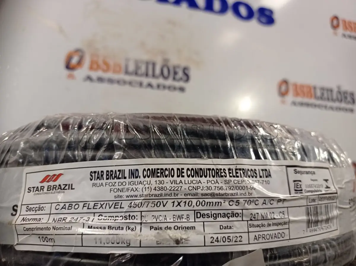 LOTE 150 - 01 ROLO DE CABO FLEXÍVEL 100M 1X10MM NA COR PRETA (NOVO). (NO ESTADO) ATENÇÃO! FAZER A VISITAÇÃO ANTES DE ARREMATAR, NÃO SABEMOS SE FUNCIONA. LEILÃO NÃO TEM GARANTIA E NEM DEVOLUÇÃO, SUJEITO A POSSÍVEIS AVARIAS VISÍVEIS/OCULTAS E/OU AUSÊNCIA DE COMPONENTES.