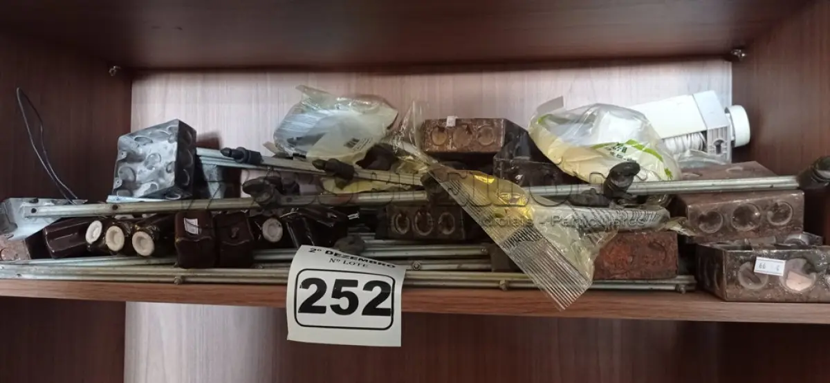 LOTE 252 - 01 LOTE COM VÁRIAS HASTES PARA CERCA ELÉTRICA, ISOLADORES, CAIXAS 4X4 E PLAFONS. (NO ESTADO) ATENÇÃO! FAZER A VISITAÇÃO ANTES DE ARREMATAR, NÃO SABEMOS SE FUNCIONA. LEILÃO NÃO TEM GARANTIA E NEM DEVOLUÇÃO, SUJEITO A POSSÍVEIS AVARIAS VISÍVEIS/OCULTAS E/OU AUSÊNCIA DE COMPONENTES.