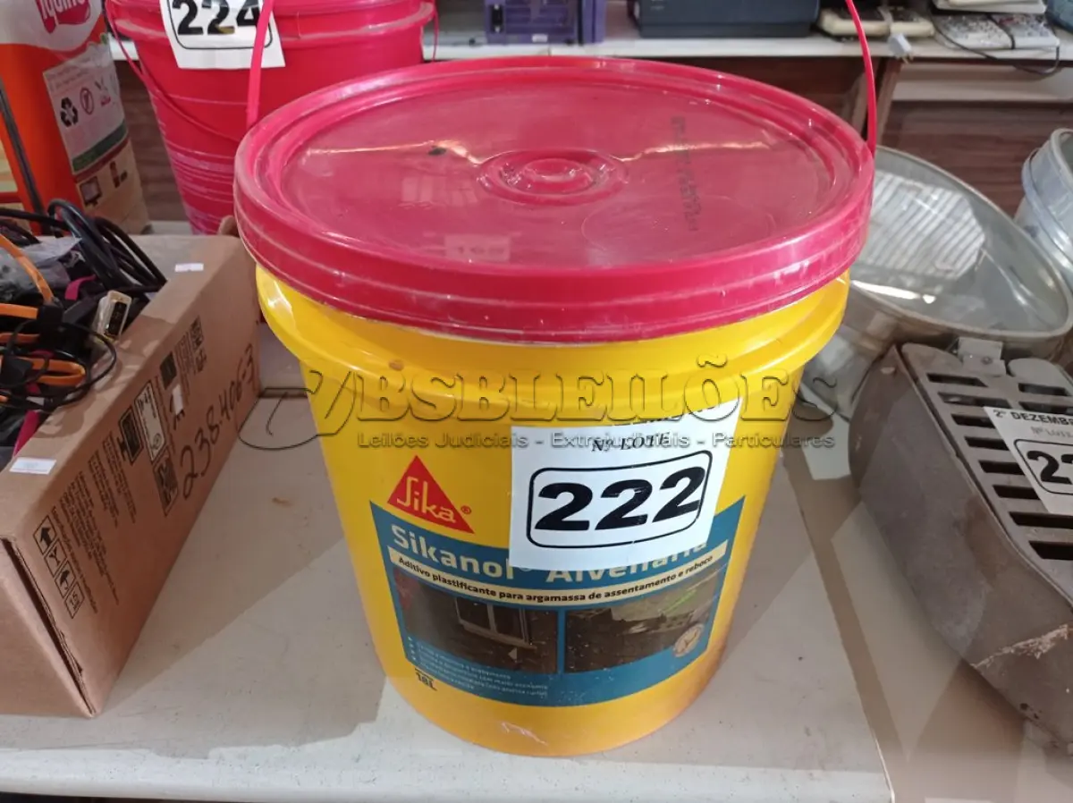 LOTE 222 - 01 BALDE DE SIKANOL ALVENARIA, ADITIVO PLASTIFICANTE PARA ARGAMASSA DE ASSENTAMENTO E REBOCO 18L. (NO ESTADO) ATENÇÃO! FAZER A VISITAÇÃO ANTES DE ARREMATAR, NÃO SABEMOS SE FUNCIONA. LEILÃO NÃO TEM GARANTIA E NEM DEVOLUÇÃO, SUJEITO A POSSÍVEIS AVARIAS VISÍVEIS/OCULTAS E/OU AUSÊNCIA DE COMPONENTES.