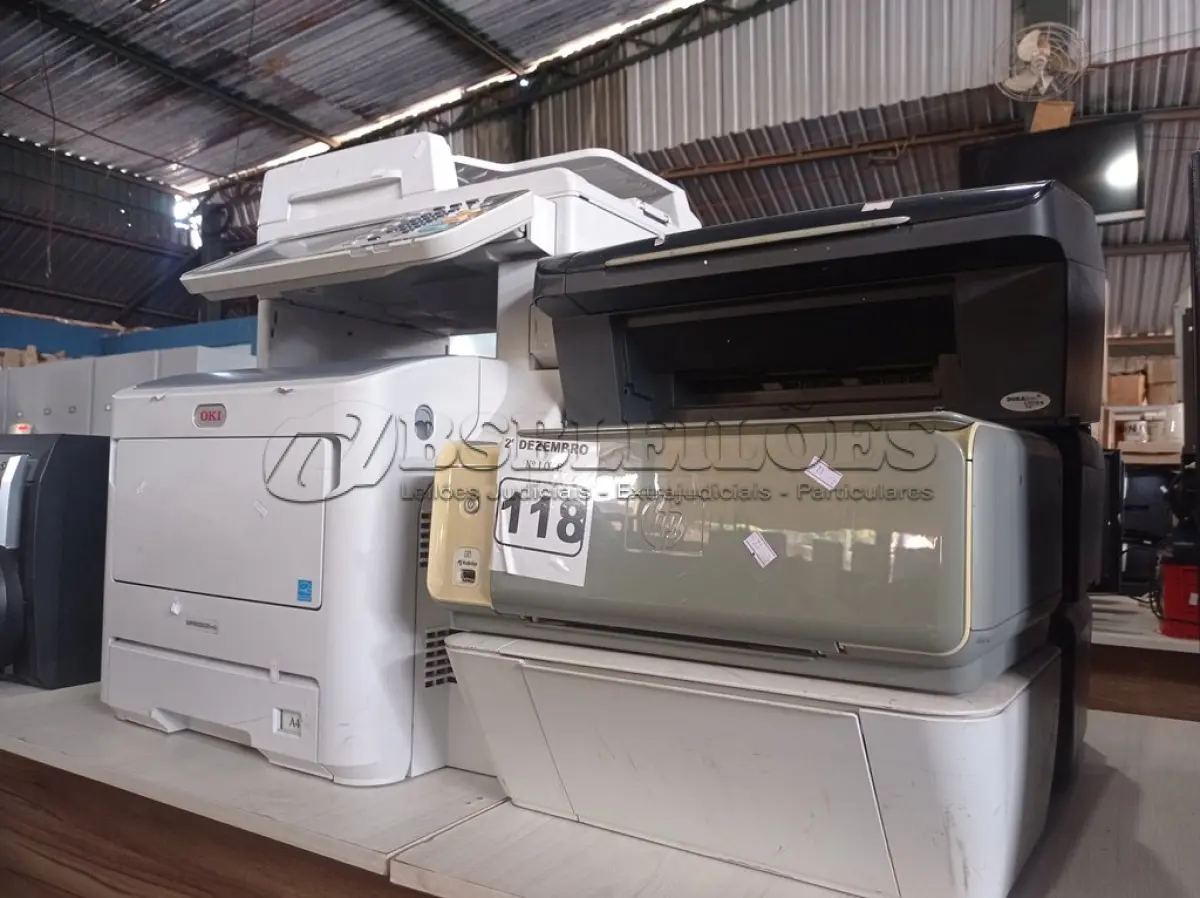 LOTE 118 - 06 IMPRESSORAS SENDO 01 MULTIFUNCIONAL OKI MODELO MPS 5502MB. (NO ESTADO) ATENÇÃO! FAZER A VISITAÇÃO ANTES DE ARREMATAR, NÃO SABEMOS SE FUNCIONA. LEILÃO NÃO TEM GARANTIA E NEM DEVOLUÇÃO, SUJEITO A POSSÍVEIS AVARIAS VISÍVEIS/OCULTAS E/OU AUSÊNCIA DE COMPONENTES.