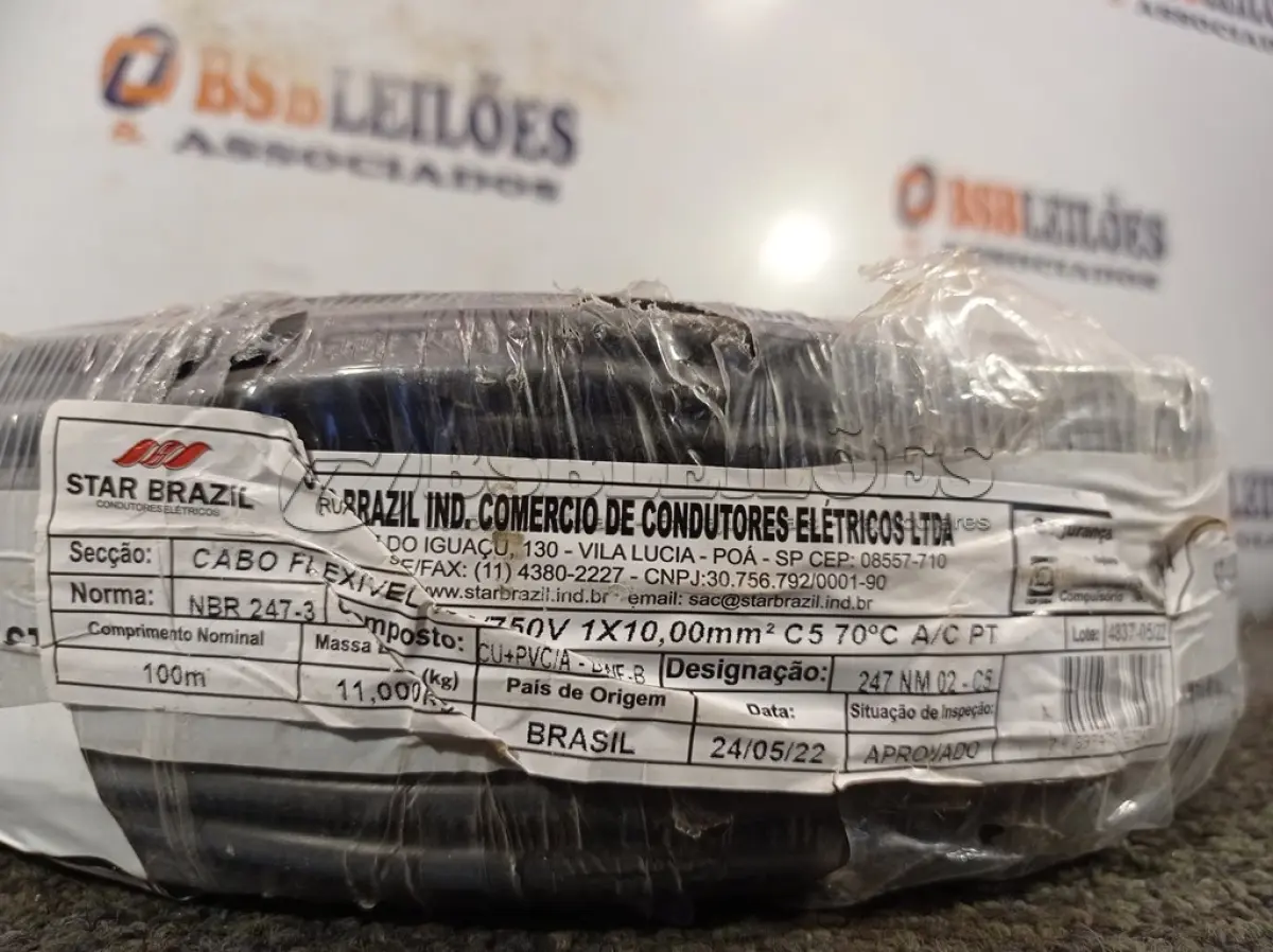 LOTE 220 - 01 ROLO DE CABO FLEXÍVEL 100M 1X10MM NA COR PRETA (NOVO). (NO ESTADO) ATENÇÃO! FAZER A VISITAÇÃO ANTES DE ARREMATAR, NÃO SABEMOS SE FUNCIONA. LEILÃO NÃO TEM GARANTIA E NEM DEVOLUÇÃO, SUJEITO A POSSÍVEIS AVARIAS VISÍVEIS/OCULTAS E/OU AUSÊNCIA DE COMPONENTES.