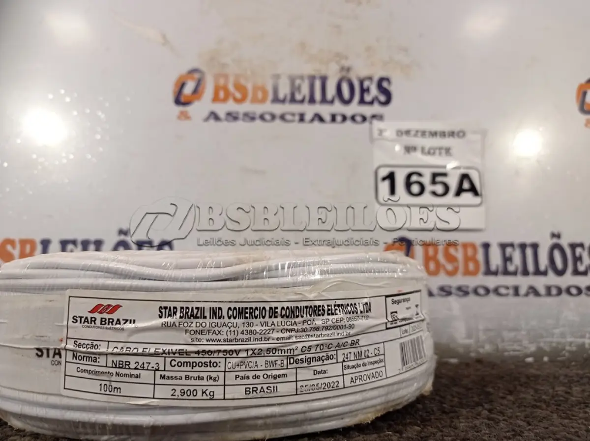 LOTE 165 - 01 ROLO DE CABO FLEXÍVEL 100M 1X2,5MM NA COR BRANCA (NOVO). (NO ESTADO) ATENÇÃO! FAZER A VISITAÇÃO ANTES DE ARREMATAR, NÃO SABEMOS SE FUNCIONA. LEILÃO NÃO TEM GARANTIA E NEM DEVOLUÇÃO, SUJEITO A POSSÍVEIS AVARIAS VISÍVEIS/OCULTAS E/OU AUSÊNCIA DE COMPONENTES.