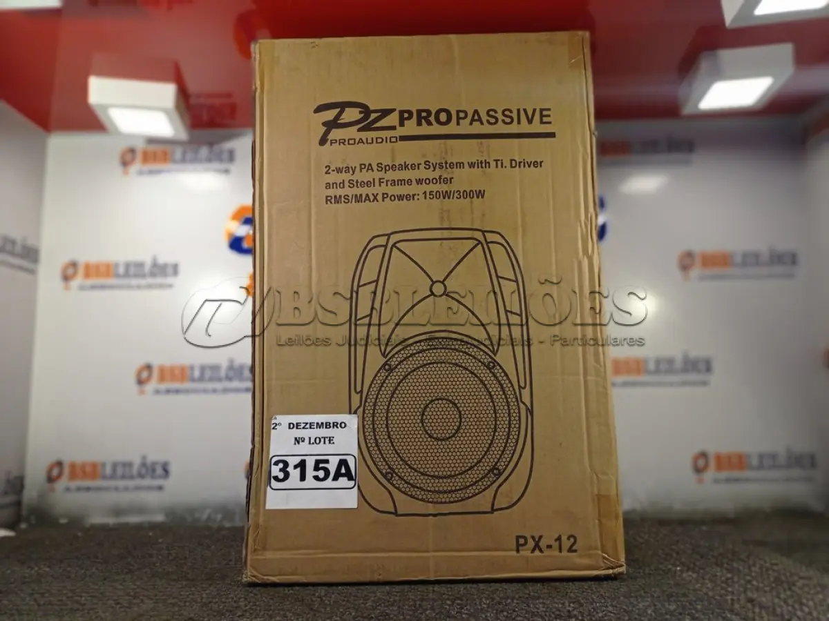 LOTE 315 - 01 CAIXA DE SOM PASSIVA PRO ÁUDIO PX-12 (NO ESTADO) ATENÇÃO! FAZER A VISITAÇÃO ANTES DE ARREMATAR, NÃO SABEMOS SE FUNCIONA. LEILÃO NÃO TEM GARANTIA E NEM DEVOLUÇÃO, SUJEITO A POSSÍVEIS AVARIAS VISÍVEIS/OCULTAS E/OU AUSÊNCIA DE COMPONENTES.