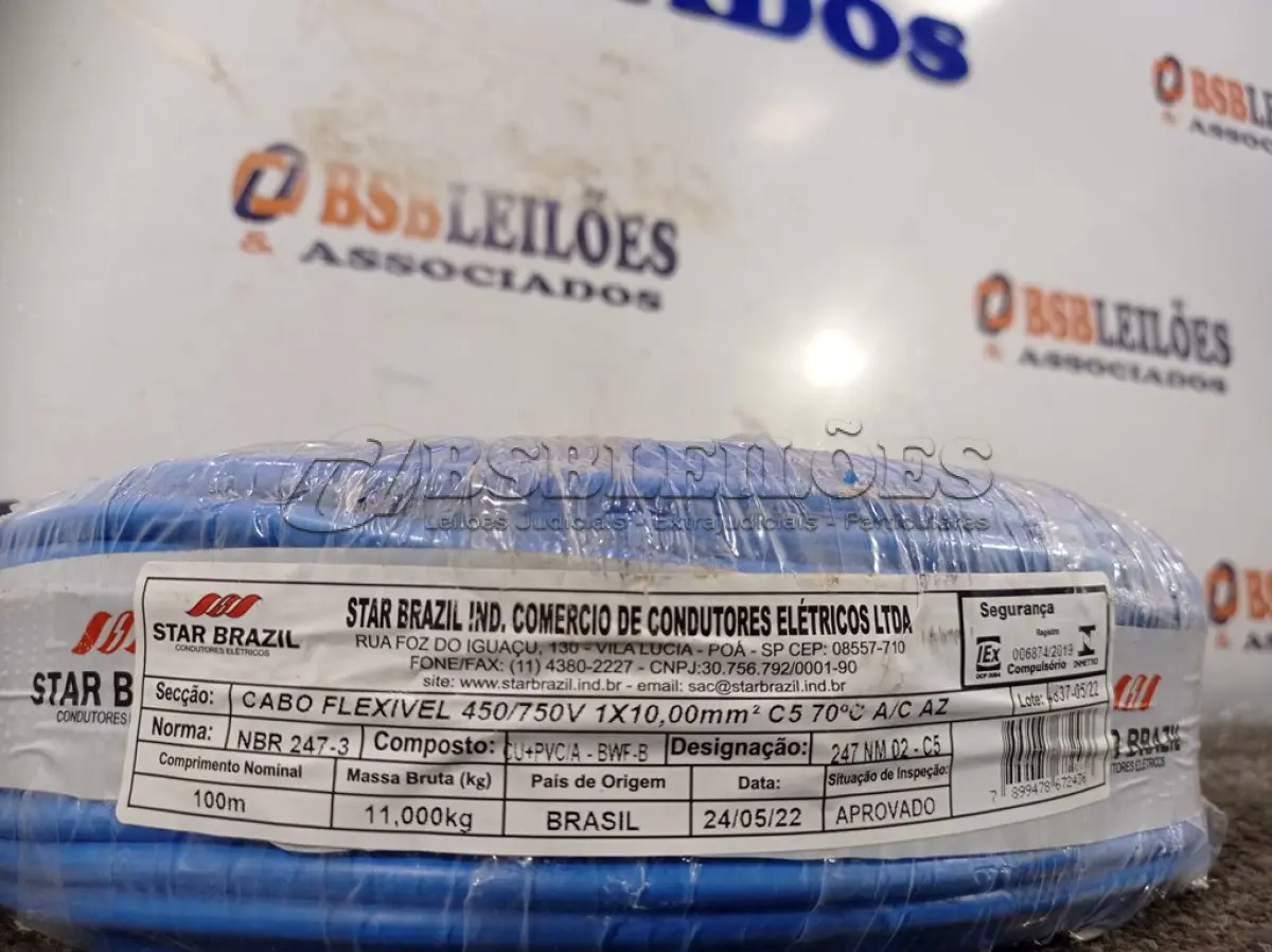LOTE 205 - 01 ROLO DE CABO FLEXÍVEL 100M 1X10MM NA COR AZUL (NOVO). (NO ESTADO) ATENÇÃO! FAZER A VISITAÇÃO ANTES DE ARREMATAR, NÃO SABEMOS SE FUNCIONA. LEILÃO NÃO TEM GARANTIA E NEM DEVOLUÇÃO, SUJEITO A POSSÍVEIS AVARIAS VISÍVEIS/OCULTAS E/OU AUSÊNCIA DE COMPONENTES.