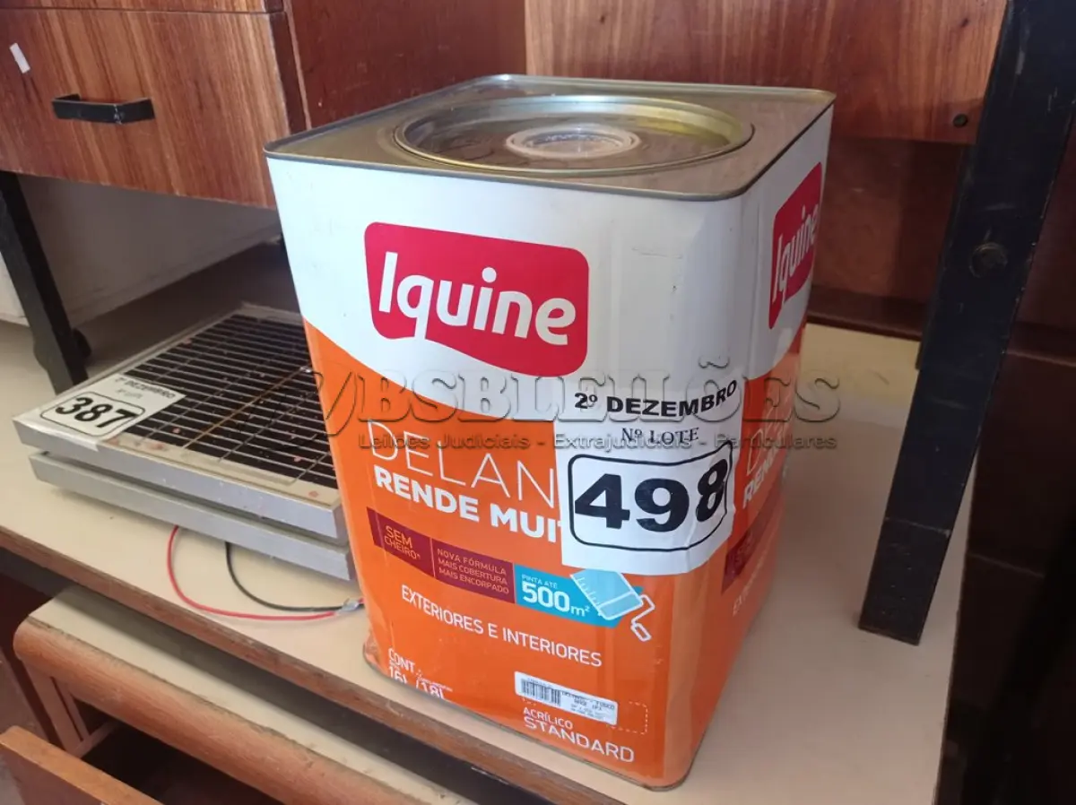 LOTE 498 - 01 LATA DE TINTA IQUINE DELANIL RENDE MUITO 18L FOSCO BASE “P”. (NO ESTADO) ATENÇÃO! FAZER A VISITAÇÃO ANTES DE ARREMATAR, NÃO SABEMOS SE FUNCIONA. LEILÃO NÃO TEM GARANTIA E NEM DEVOLUÇÃO, SUJEITO A POSSÍVEIS AVARIAS VISÍVEIS/OCULTAS E/OU AUSÊNCIA DE COMPONENTES.