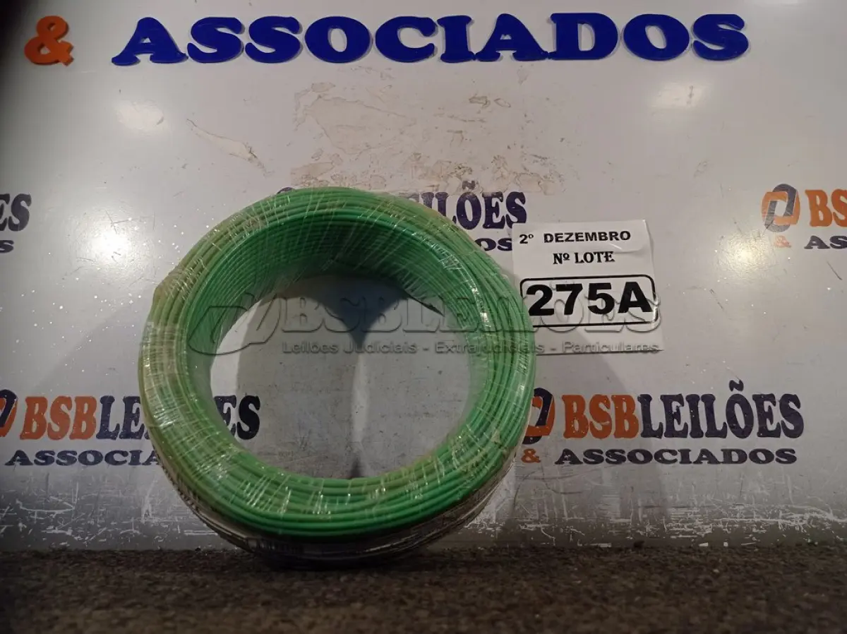 LOTE 275 - 01 ROLO DE CABO FLEXÍVEL 100M 1X2,5MM NA COR VERDE (NOVO). (NO ESTADO) ATENÇÃO! FAZER A VISITAÇÃO ANTES DE ARREMATAR, NÃO SABEMOS SE FUNCIONA. LEILÃO NÃO TEM GARANTIA E NEM DEVOLUÇÃO, SUJEITO A POSSÍVEIS AVARIAS VISÍVEIS/OCULTAS E/OU AUSÊNCIA DE COMPONENTES.