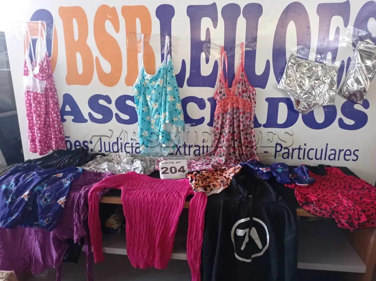 LOTE 204 - 33 – PEÇAS DE ROUPAS FEMININAS (APROXIMADAMENTE) (NO ESTADO, NÃO SABEMOS SE FUNCIONA. LEILÃO NÃO TEM GARANTIA E NEM DEVOLUÇÃO, SUJEITO A POSSÍVEIS AVARIAS VISÍVEIS/OCULTAS E/OU AUSÊNCIA DE COMPONENTES)
