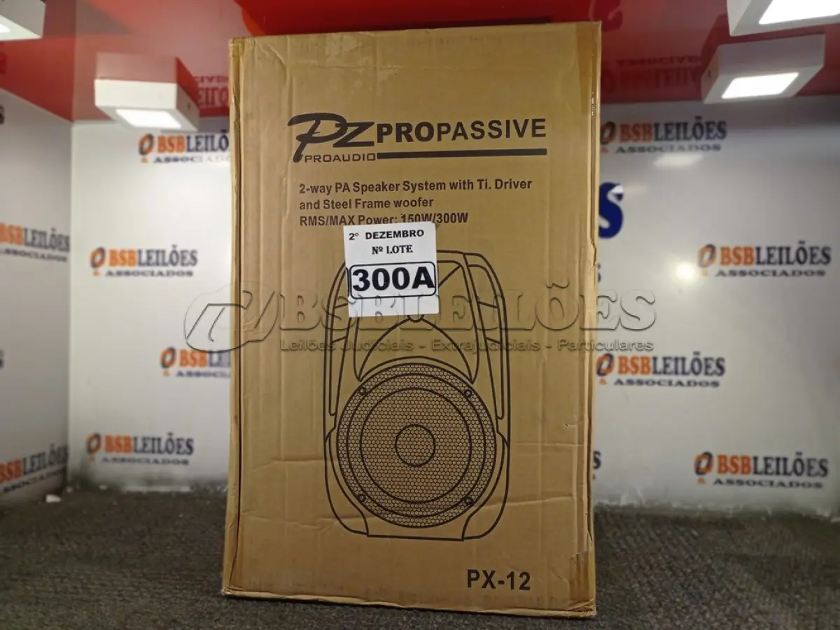 LOTE 300 - 01 CAIXA DE SOM PASSIVA PRO ÁUDIO PX-12 (NO ESTADO) ATENÇÃO! FAZER A VISITAÇÃO ANTES DE ARREMATAR, NÃO SABEMOS SE FUNCIONA. LEILÃO NÃO TEM GARANTIA E NEM DEVOLUÇÃO, SUJEITO A POSSÍVEIS AVARIAS VISÍVEIS/OCULTAS E/OU AUSÊNCIA DE COMPONENTES.