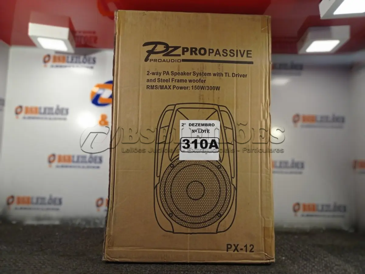 LOTE 310 - 01 CAIXA DE SOM PASSIVA PRO ÁUDIO PX-12 (NO ESTADO) ATENÇÃO! FAZER A VISITAÇÃO ANTES DE ARREMATAR, NÃO SABEMOS SE FUNCIONA. LEILÃO NÃO TEM GARANTIA E NEM DEVOLUÇÃO, SUJEITO A POSSÍVEIS AVARIAS VISÍVEIS/OCULTAS E/OU AUSÊNCIA DE COMPONENTES.