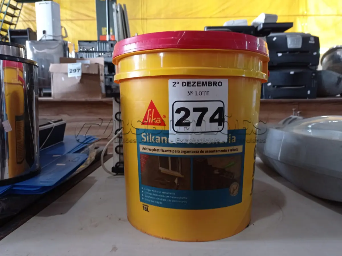 LOTE 274 - 01 BALDE DE SIKANOL ALVENARIA, ADITIVO PLASTIFICANTE PARA ARGAMASSA DE ASSENTAMENTO E REBOCO 18L. (NO ESTADO) ATENÇÃO! FAZER A VISITAÇÃO ANTES DE ARREMATAR, NÃO SABEMOS SE FUNCIONA. LEILÃO NÃO TEM GARANTIA E NEM DEVOLUÇÃO, SUJEITO A POSSÍVEIS AVARIAS VISÍVEIS/OCULTAS E/OU AUSÊNCIA DE COMPONENTES.