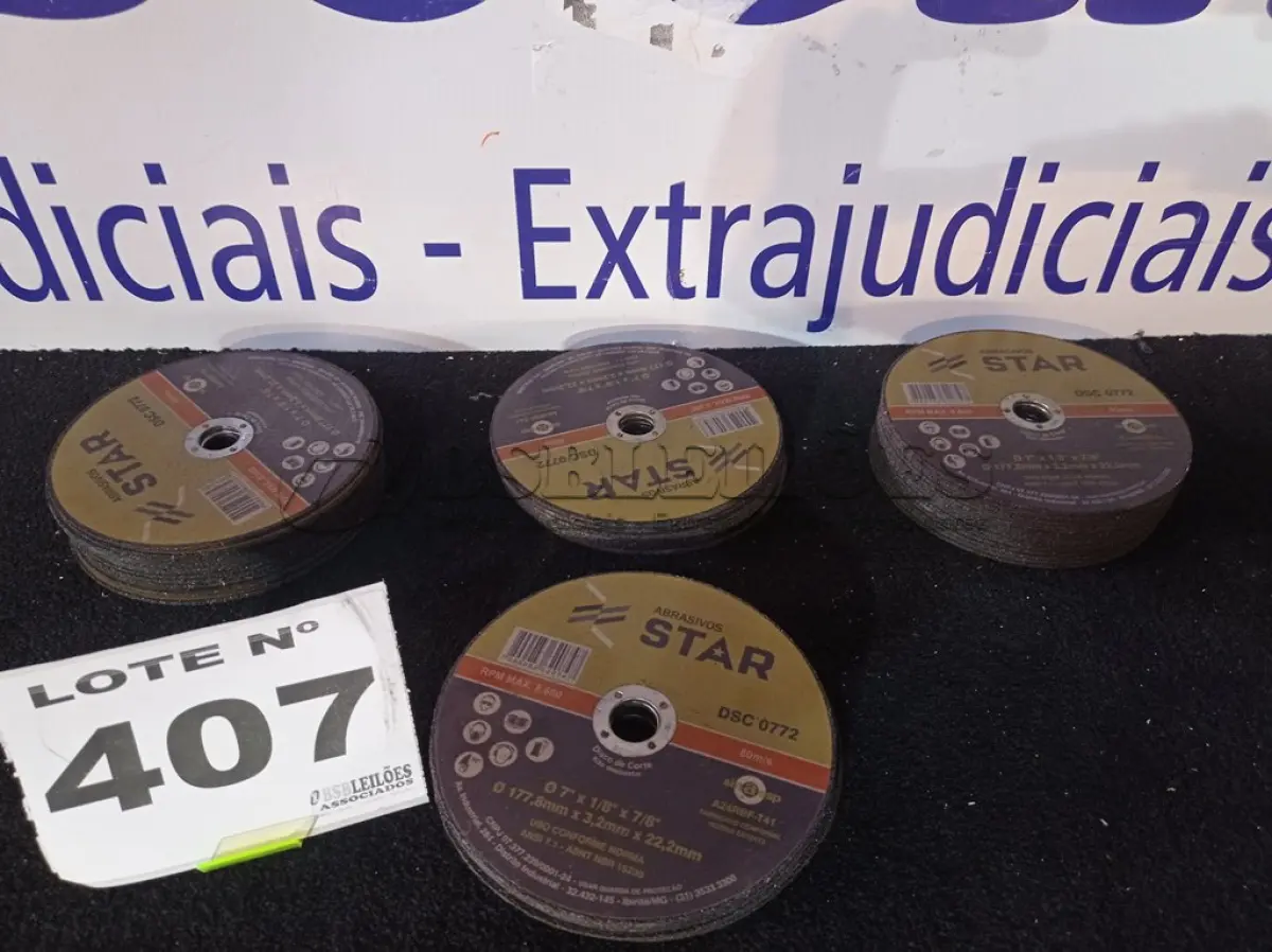 LOTE 407 - 50 - DISCOS DE CORTE STAR 7X1/8X7/8X2T -178MM X 3,2MM X 22,2MM (APROXIMADAMENTE)(NO ESTADO, NÃO SABEMOS SE FUNCIONA. LEILÃO NÃO TEM GARANTIA E NEM DEVOLUÇÃO, SUJEITO A POSSÍVEIS AVARIAS VISÍVEIS/OCULTAS E/OU AUSÊNCIA DE COMPONENTES)