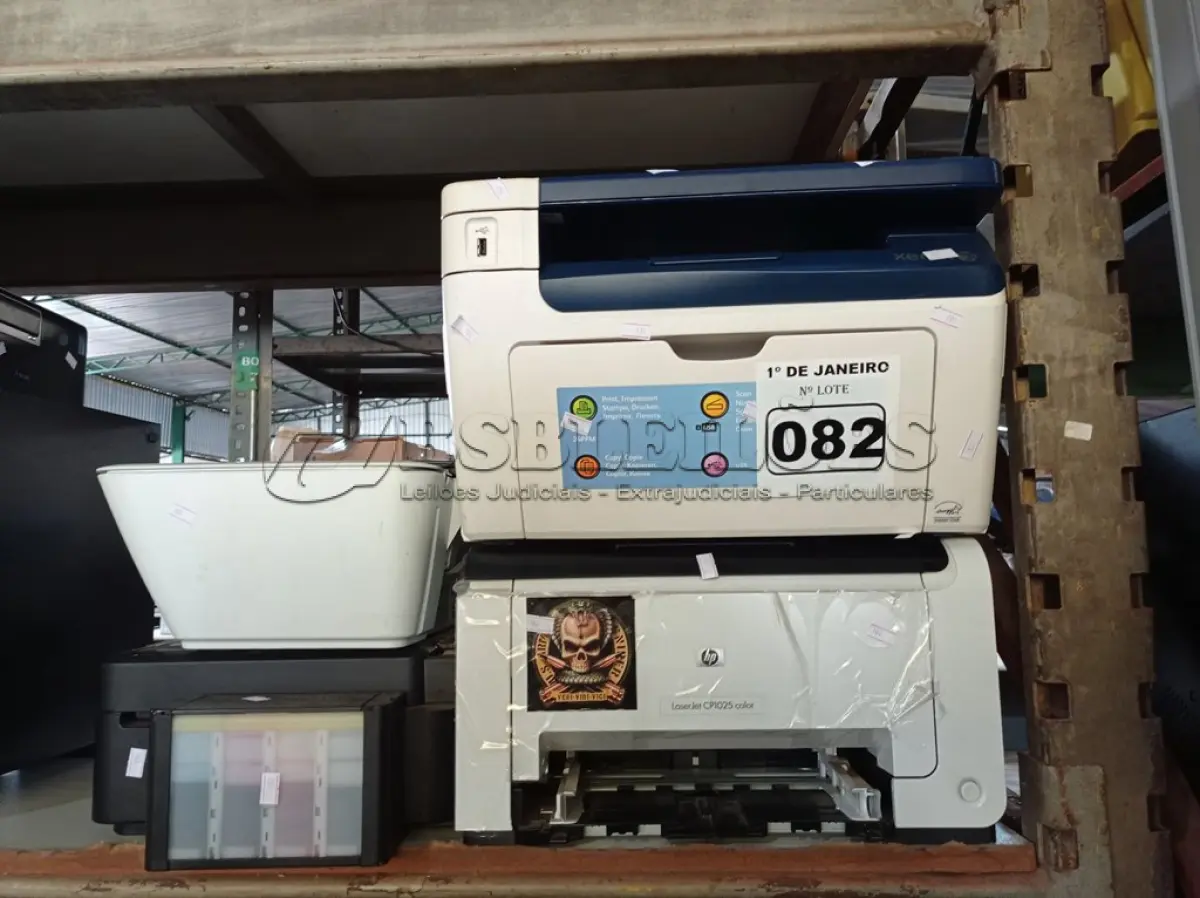 LOTE 082 - 04 IMPRESSORAS MARCAS E MODELOS DIVERSOS. (NO ESTADO) ATENÇÃO! FAZER A VISITAÇÃO ANTES DE ARREMATAR, NÃO SABEMOS SE FUNCIONA. LEILÃO NÃO TEM GARANTIA E NEM DEVOLUÇÃO, SUJEITO A POSSÍVEIS AVARIAS VISÍVEIS/OCULTAS E/OU AUSÊNCIA DE COMPONENTES.