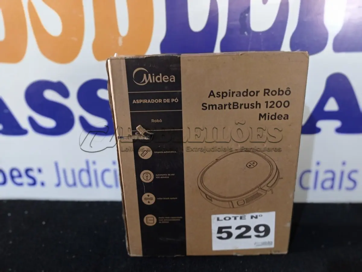 LOTE 529 - 01 - ASPIRADOR ROBÔ SMARTBRUSH 1200 MIDEA BRANCO (NO ESTADO, NÃO SABEMOS SE FUNCIONA. LEILÃO NÃO TEM GARANTIA E NEM DEVOLUÇÃO, SUJEITO A POSSÍVEIS AVARIAS VISÍVEIS/OCULTAS E/OU AUSÊNCIA DE COMPONENTES)