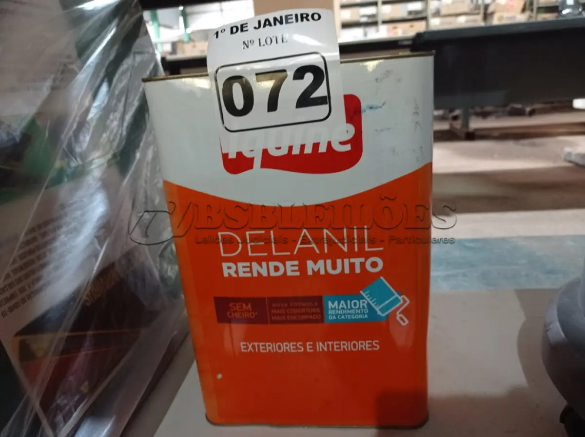 LOTE 072 - 01 LATA DE TINTA IQUINE DELANIL RENDE MUITO 18L NA COR BRANCO NEVE. (NO ESTADO) ATENÇÃO! FAZER A VISITAÇÃO ANTES DE ARREMATAR, NÃO SABEMOS SE FUNCIONA. LEILÃO NÃO TEM GARANTIA E NEM DEVOLUÇÃO, SUJEITO A POSSÍVEIS AVARIAS VISÍVEIS/OCULTAS E/OU AUSÊNCIA DE COMPONENTES.