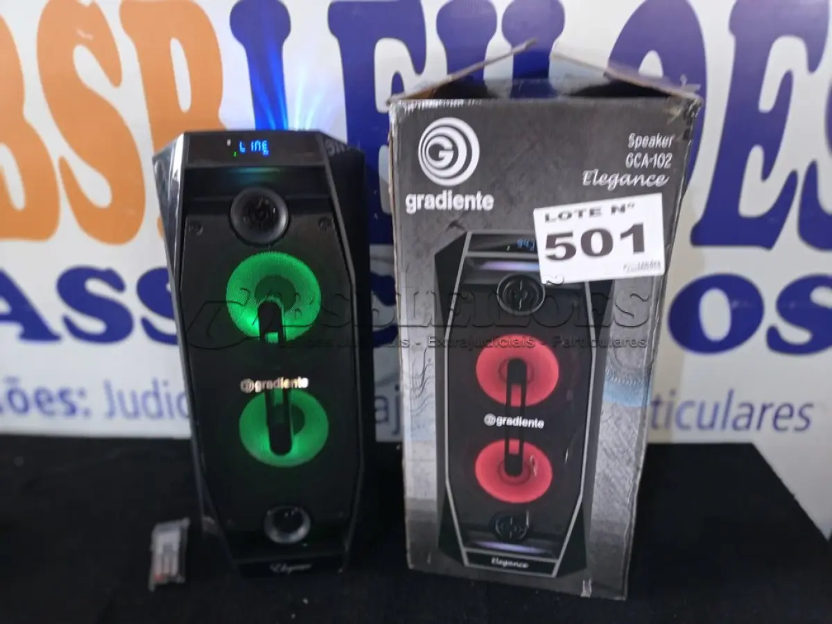 LOTE 501 - 01 - CAIXA AMPLIFICADA GRADIENTE GCA-102 ELEGANCE 500W (NO ESTADO, NÃO SABEMOS SE FUNCIONA. LEILÃO NÃO TEM GARANTIA E NEM DEVOLUÇÃO, SUJEITO A POSSÍVEIS AVARIAS VISÍVEIS/OCULTAS E/OU AUSÊNCIA DE COMPONENTES)