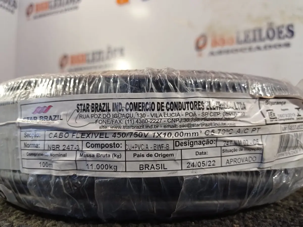 LOTE 285 - 01 ROLO DE CABO FLEXÍVEL 100M 1X10MM NA COR PRETA. (NOVO). (NO ESTADO) ATENÇÃO! FAZER A VISITAÇÃO ANTES DE ARREMATAR, NÃO SABEMOS SE FUNCIONA. LEILÃO NÃO TEM GARANTIA E NEM DEVOLUÇÃO, SUJEITO A POSSÍVEIS AVARIAS VISÍVEIS/OCULTAS E/OU AUSÊNCIA DE COMPONENTES.