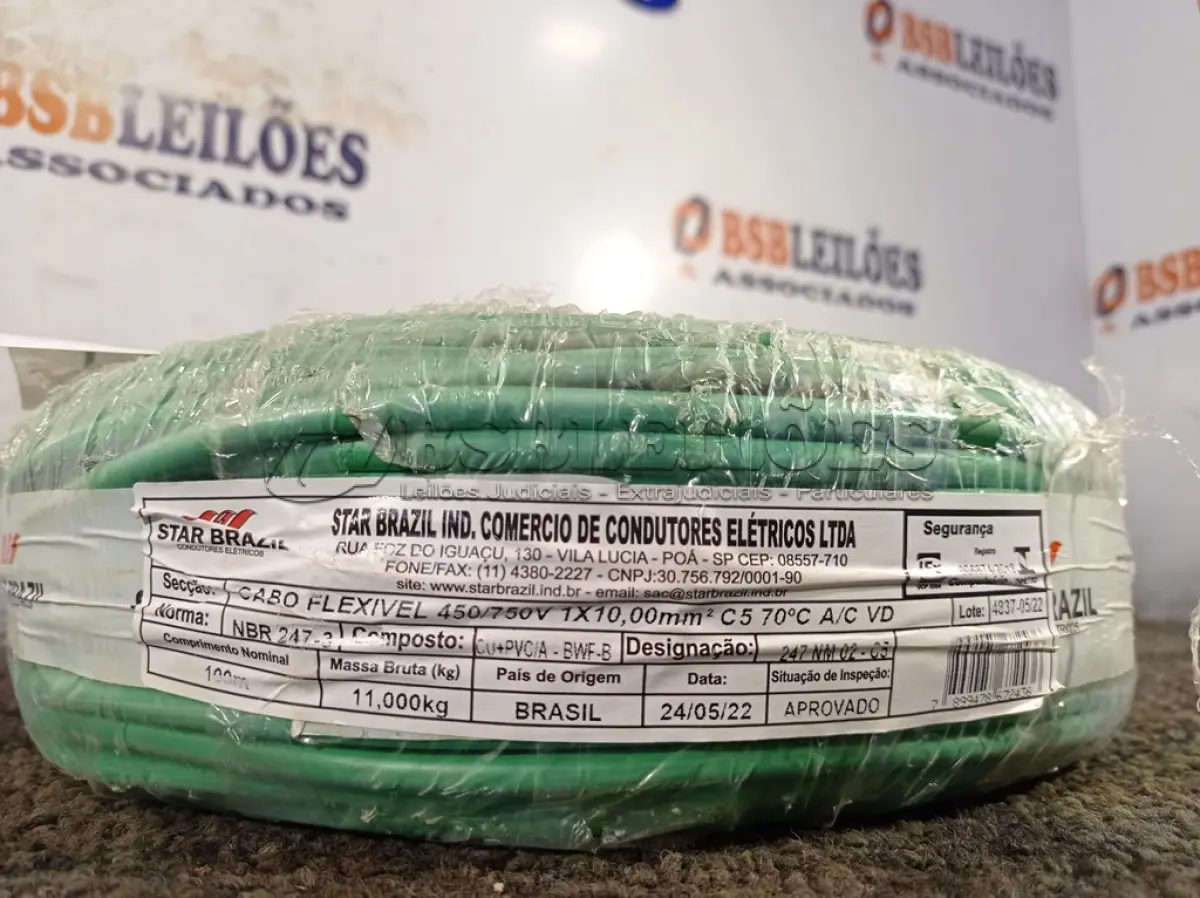 LOTE 245 - 01 ROLO DE CABO FLEXÍVEL 100M 1X10MM NA COR VERDE(NOVO). (NO ESTADO) ATENÇÃO! FAZER A VISITAÇÃO ANTES DE ARREMATAR, NÃO SABEMOS SE FUNCIONA. LEILÃO NÃO TEM GARANTIA E NEM DEVOLUÇÃO, SUJEITO A POSSÍVEIS AVARIAS VISÍVEIS/OCULTAS E/OU AUSÊNCIA DE COMPONENTES.