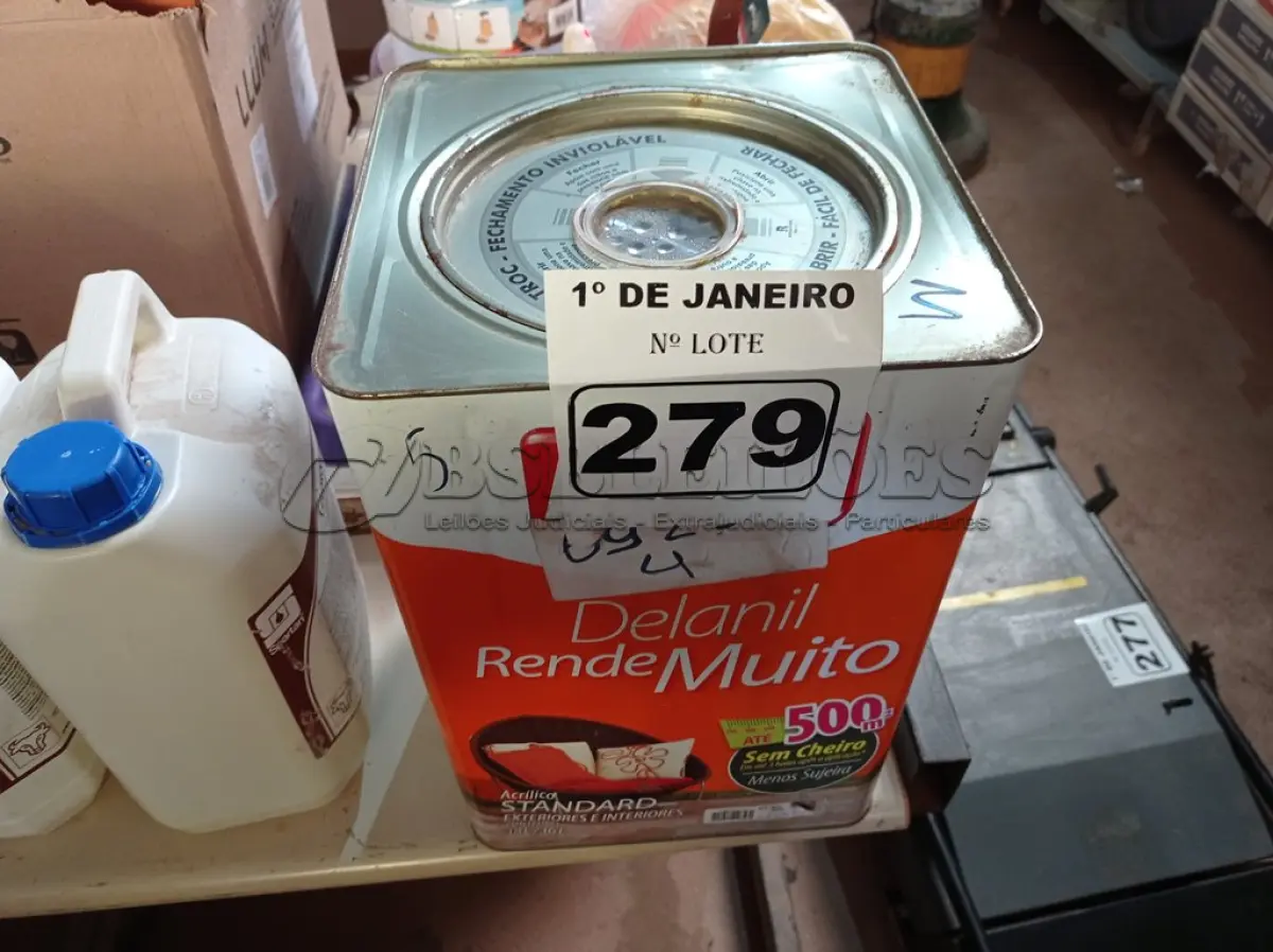 LOTE 279 - 01 LATA DE TINTA IQUINE DELANIL RENDE MUITO 18L FOSCO BASE “M”. (NO ESTADO) ATENÇÃO! FAZER A VISITAÇÃO ANTES DE ARREMATAR, NÃO SABEMOS SE FUNCIONA. LEILÃO NÃO TEM GARANTIA E NEM DEVOLUÇÃO, SUJEITO A POSSÍVEIS AVARIAS VISÍVEIS/OCULTAS E/OU AUSÊNCIA DE COMPONENTES.