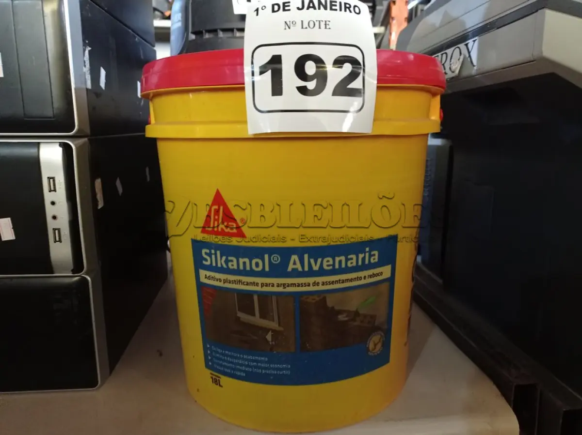 LOTE 192 - 01 BALDE DE SIKANOL ALVENARIA, ADITIVO PLASTIFICANTE PARA ARGAMASSA DE ASSENTAMENTO E REBOCO 18L. (NO ESTADO) ATENÇÃO! FAZER A VISITAÇÃO ANTES DE ARREMATAR, NÃO SABEMOS SE FUNCIONA. LEILÃO NÃO TEM GARANTIA E NEM DEVOLUÇÃO, SUJEITO A POSSÍVEIS AVARIAS VISÍVEIS/OCULTAS E/OU AUSÊNCIA DE COMPONENTES.