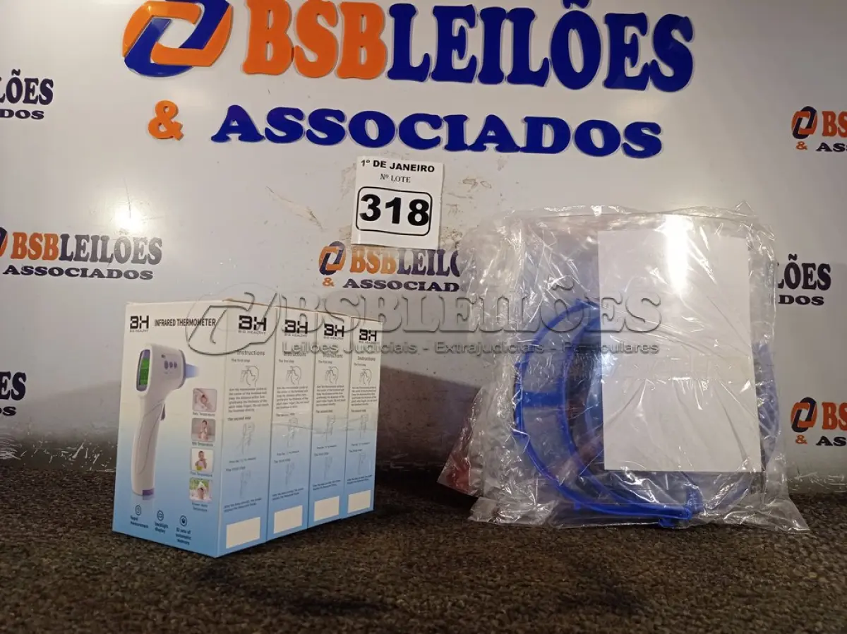LOTE 318 - 10 MASCARAS DE PROTEÇÃO E 04 TERMÔMETROS INFRAVERMELHO. (NO ESTADO) ATENÇÃO! FAZER A VISITAÇÃO ANTES DE ARREMATAR, NÃO SABEMOS SE FUNCIONA. LEILÃO NÃO TEM GARANTIA E NEM DEVOLUÇÃO, SUJEITO A POSSÍVEIS AVARIAS VISÍVEIS/OCULTAS E/OU AUSÊNCIA DE COMPONENTES.