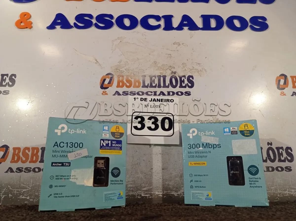 LOTE 330 - 02 ADAPTADORES WIRELESS TPLINK. (NO ESTADO) ATENÇÃO! FAZER A VISITAÇÃO ANTES DE ARREMATAR, NÃO SABEMOS SE FUNCIONA. LEILÃO NÃO TEM GARANTIA E NEM DEVOLUÇÃO, SUJEITO A POSSÍVEIS AVARIAS VISÍVEIS/OCULTAS E/OU AUSÊNCIA DE COMPONENTES.