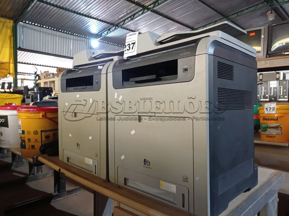 LOTE 237 - 02 IMPRESSORAS MULTIFUNCIONAL MARCAS SAMSUNG MODELOS CLX6250FX. (NO ESTADO) ATENÇÃO! FAZER A VISITAÇÃO ANTES DE ARREMATAR, NÃO SABEMOS SE FUNCIONA. LEILÃO NÃO TEM GARANTIA E NEM DEVOLUÇÃO, SUJEITO A POSSÍVEIS AVARIAS VISÍVEIS/OCULTAS E/OU AUSÊNCIA DE COMPONENTES.