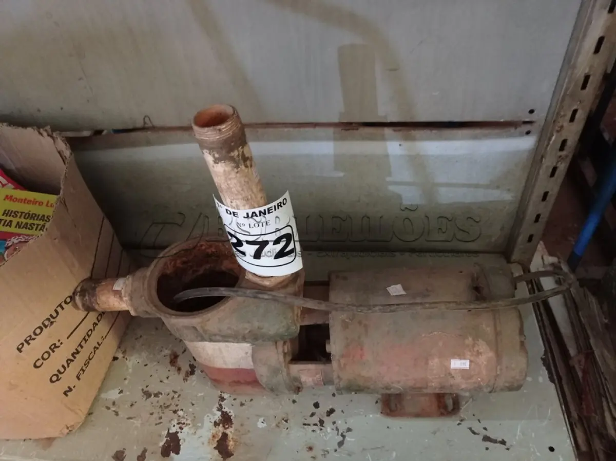 LOTE 272 - 01 MOTOBOMBA COM AVARIAS. (NO ESTADO) ATENÇÃO! FAZER A VISITAÇÃO ANTES DE ARREMATAR, NÃO SABEMOS SE FUNCIONA. LEILÃO NÃO TEM GARANTIA E NEM DEVOLUÇÃO, SUJEITO A POSSÍVEIS AVARIAS VISÍVEIS/OCULTAS E/OU AUSÊNCIA DE COMPONENTES.