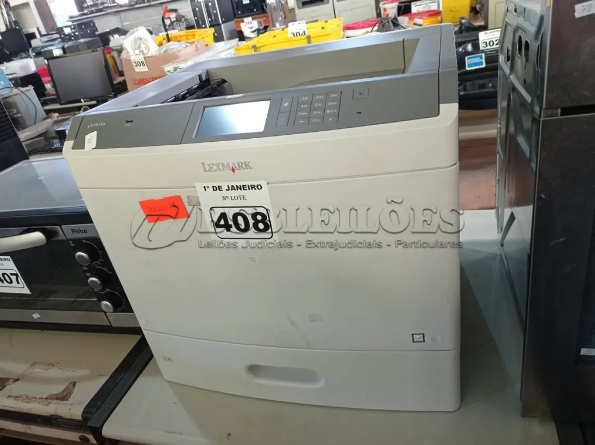 LOTE 408 - 01 IMPRESSORA A LASER MARCA LEXMARK MODELO C792DE. (NO ESTADO) ATENÇÃO! FAZER A VISITAÇÃO ANTES DE ARREMATAR, NÃO SABEMOS SE FUNCIONA. LEILÃO NÃO TEM GARANTIA E NEM DEVOLUÇÃO, SUJEITO A POSSÍVEIS AVARIAS VISÍVEIS/OCULTAS E/OU AUSÊNCIA DE COMPONENTES.