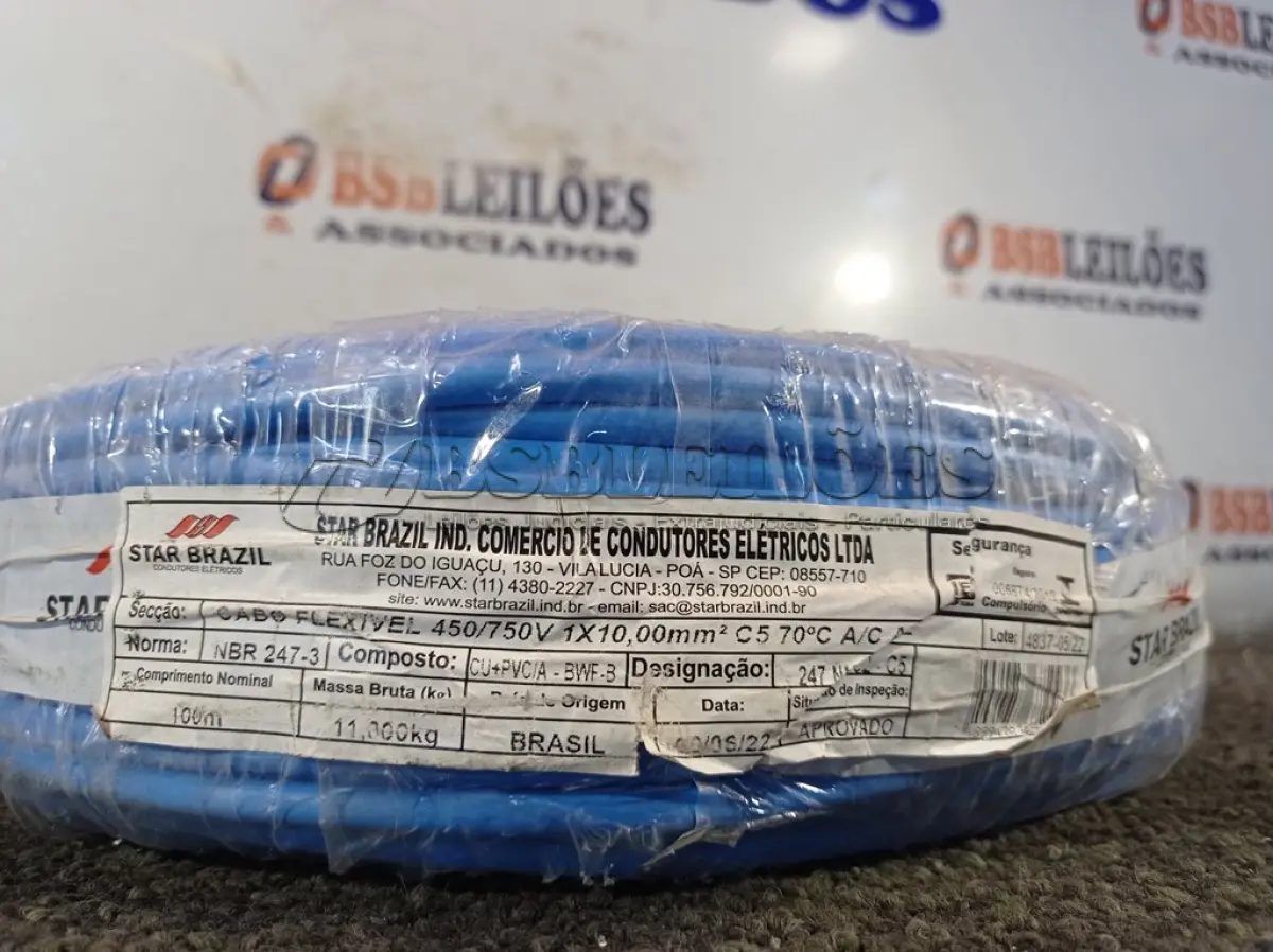 LOTE 395 - 01 ROLO DE CABO FLEXÍVEL 100M 1X10MM NA COR AZUL. (NOVO). (NO ESTADO) ATENÇÃO! FAZER A VISITAÇÃO ANTES DE ARREMATAR, NÃO SABEMOS SE FUNCIONA. LEILÃO NÃO TEM GARANTIA E NEM DEVOLUÇÃO, SUJEITO A POSSÍVEIS AVARIAS VISÍVEIS/OCULTAS E/OU AUSÊNCIA DE COMPONENTES.