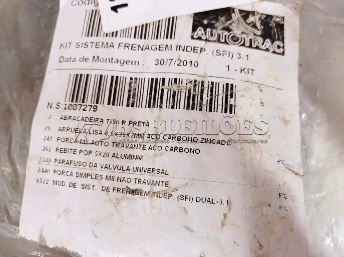LOTE 319 - 01 KIT SISTEMA DE FRENAGEM INDEPENDENTE. (NO ESTADO) ATENÇÃO! FAZER A VISITAÇÃO ANTES DE ARREMATAR, NÃO SABEMOS SE FUNCIONA. LEILÃO NÃO TEM GARANTIA E NEM DEVOLUÇÃO, SUJEITO A POSSÍVEIS AVARIAS VISÍVEIS/OCULTAS E/OU AUSÊNCIA DE COMPONENTES.