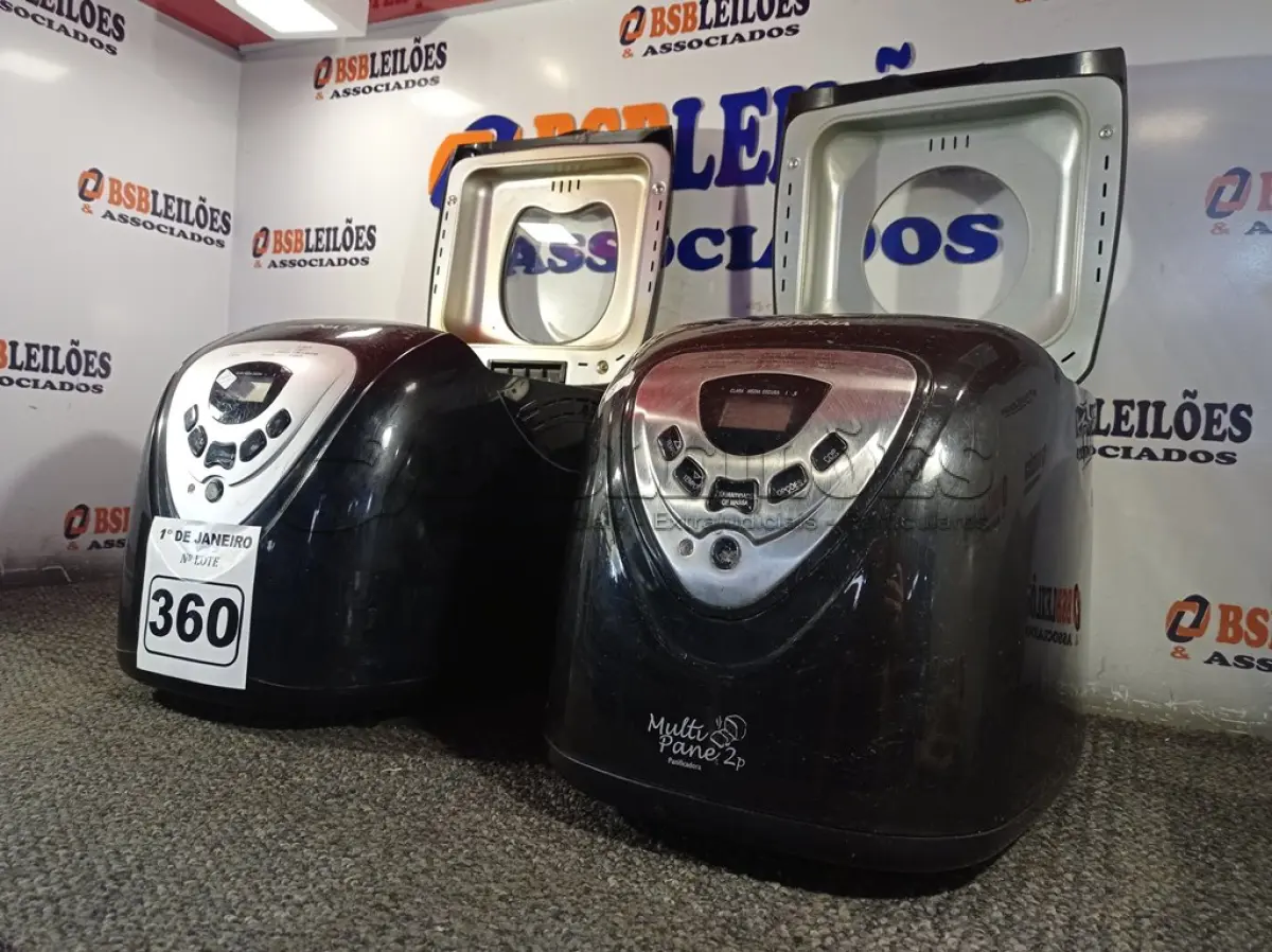 LOTE 360 - 02 PANIFICADORAS MULTIPANE BRITÂNIA. (NO ESTADO) ATENÇÃO! FAZER A VISITAÇÃO ANTES DE ARREMATAR, NÃO SABEMOS SE FUNCIONA. LEILÃO NÃO TEM GARANTIA E NEM DEVOLUÇÃO, SUJEITO A POSSÍVEIS AVARIAS VISÍVEIS/OCULTAS E/OU AUSÊNCIA DE COMPONENTES.