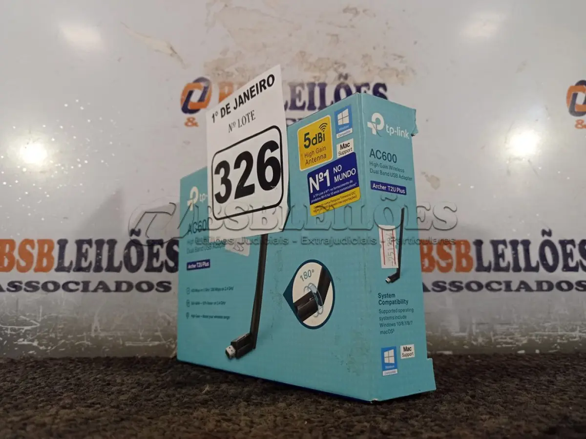 LOTE 326 - 01 ADAPTADOR WIRELESS TPLINK AC600. (NO ESTADO) ATENÇÃO! FAZER A VISITAÇÃO ANTES DE ARREMATAR, NÃO SABEMOS SE FUNCIONA. LEILÃO NÃO TEM GARANTIA E NEM DEVOLUÇÃO, SUJEITO A POSSÍVEIS AVARIAS VISÍVEIS/OCULTAS E/OU AUSÊNCIA DE COMPONENTES.