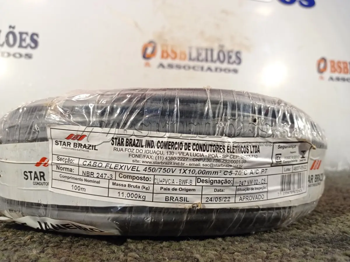 LOTE 385 - 01 ROLO DE CABO FLEXÍVEL 100M 1X10MM NA COR PRETA. (NOVO). (NO ESTADO) ATENÇÃO! FAZER A VISITAÇÃO ANTES DE ARREMATAR, NÃO SABEMOS SE FUNCIONA. LEILÃO NÃO TEM GARANTIA E NEM DEVOLUÇÃO, SUJEITO A POSSÍVEIS AVARIAS VISÍVEIS/OCULTAS E/OU AUSÊNCIA DE COMPONENTES.