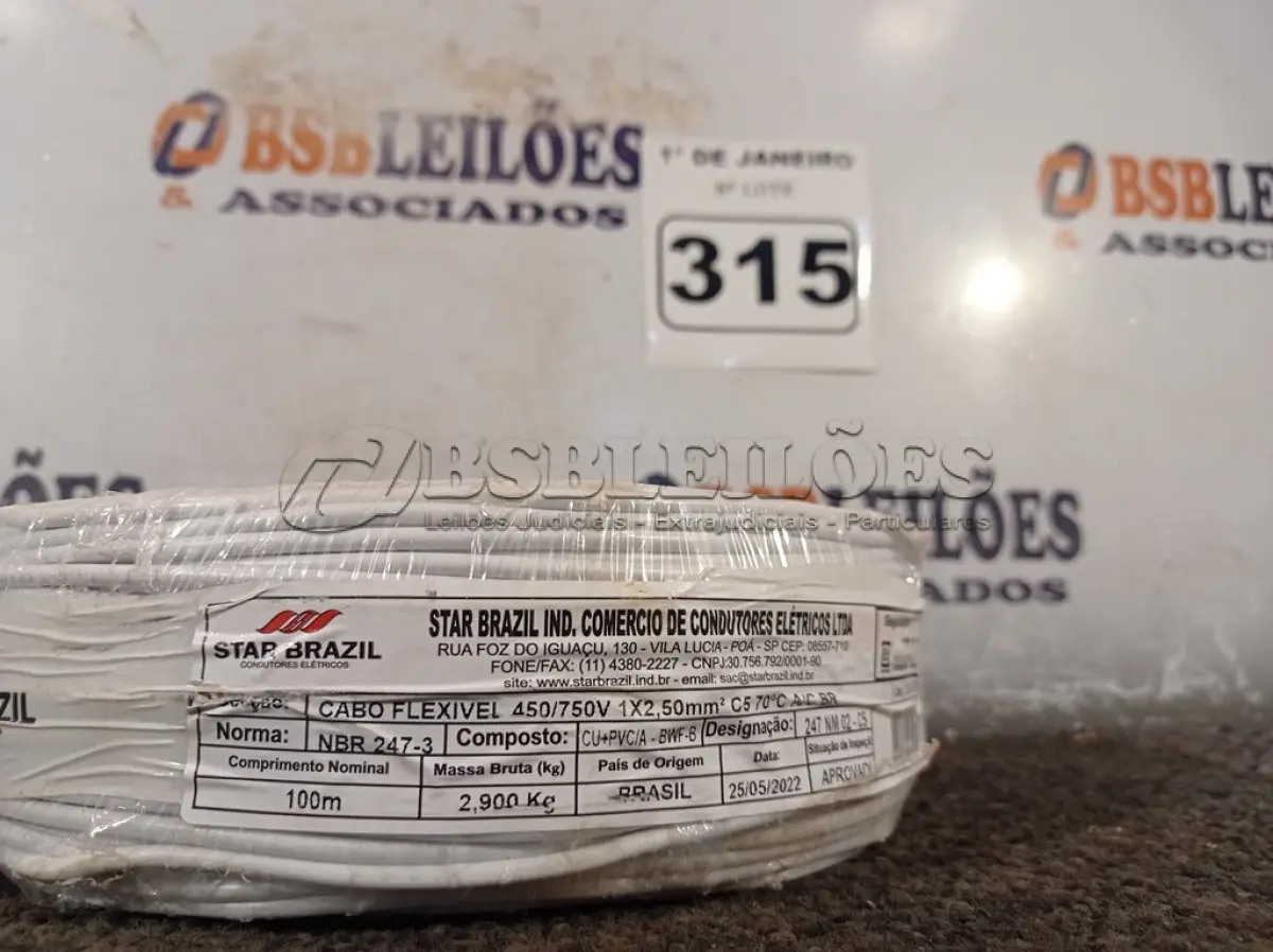 LOTE 315 - 01 ROLO DE CABO FLEXÍVEL 100M 1X2,5MM NA COR VERDE. (NOVO). (NO ESTADO) ATENÇÃO! FAZER A VISITAÇÃO ANTES DE ARREMATAR, NÃO SABEMOS SE FUNCIONA. LEILÃO NÃO TEM GARANTIA E NEM DEVOLUÇÃO, SUJEITO A POSSÍVEIS AVARIAS VISÍVEIS/OCULTAS E/OU AUSÊNCIA DE COMPONENTES.
