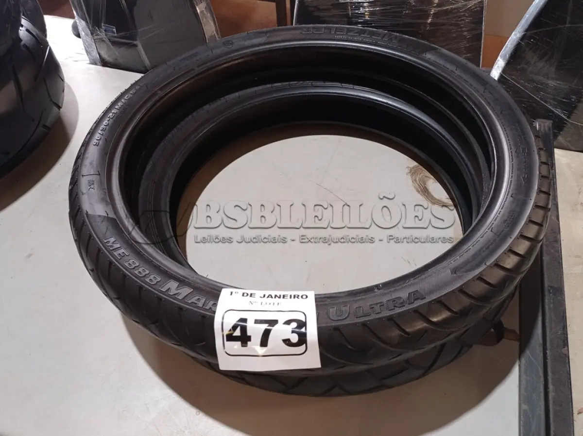 LOTE 473 - 02 PNEUS DE MOTO 90/90/21, 110/80/19. (NO ESTADO) ATENÇÃO! FAZER A VISITAÇÃO ANTES DE ARREMATAR, NÃO SABEMOS SE FUNCIONA. LEILÃO NÃO TEM GARANTIA E NEM DEVOLUÇÃO, SUJEITO A POSSÍVEIS AVARIAS VISÍVEIS/OCULTAS E/OU AUSÊNCIA DE COMPONENTES.