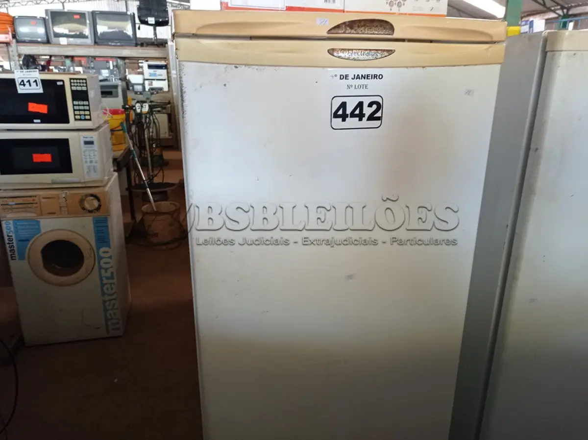 LOTE 442 - 01 GELADEIRA MARCA ELECTROLUX 220V. (NO ESTADO) ATENÇÃO! FAZER A VISITAÇÃO ANTES DE ARREMATAR, NÃO SABEMOS SE FUNCIONA. LEILÃO NÃO TEM GARANTIA E NEM DEVOLUÇÃO, SUJEITO A POSSÍVEIS AVARIAS VISÍVEIS/OCULTAS E/OU AUSÊNCIA DE COMPONENTES.