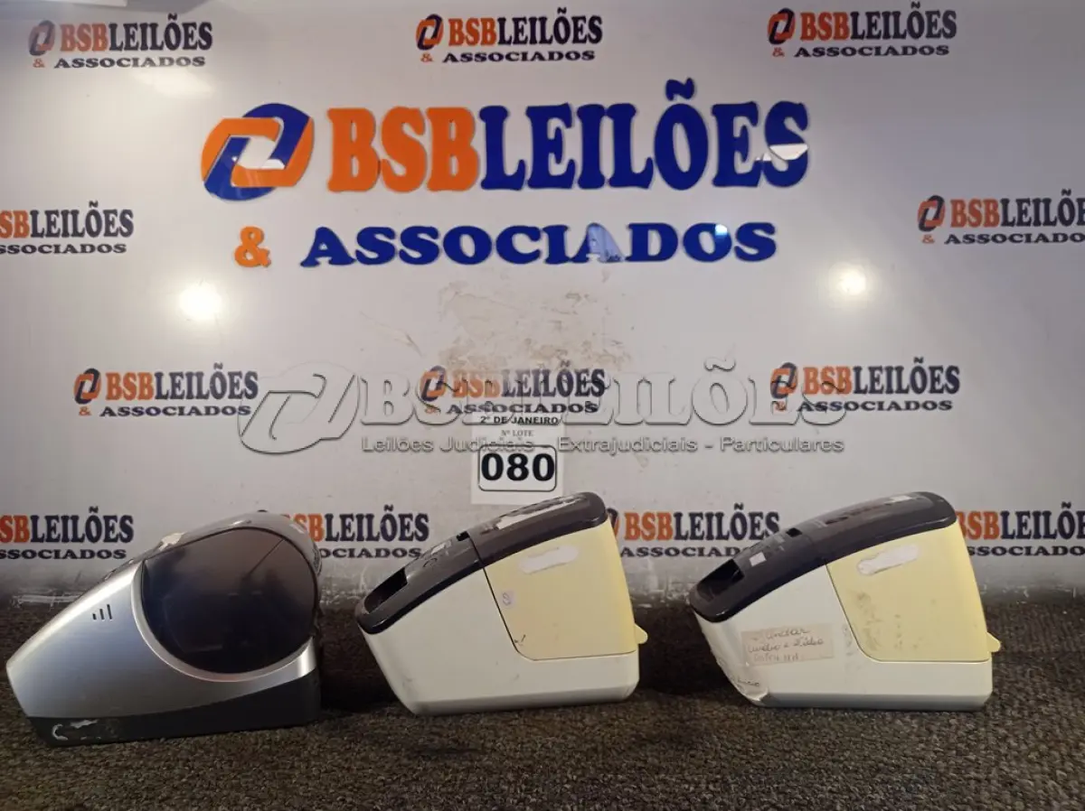 LOTE 080 - 03 IMPRESSORAS DE ETIQUETAS MARCA BROTHER. (NO ESTADO) ATENÇÃO! FAZER A VISITAÇÃO ANTES DE ARREMATAR, NÃO SABEMOS SE FUNCIONA. LEILÃO NÃO TEM GARANTIA E NEM DEVOLUÇÃO, SUJEITO A POSSÍVEIS AVARIAS VISÍVEIS/OCULTAS E/OU AUSÊNCIA DE COMPONENTES.