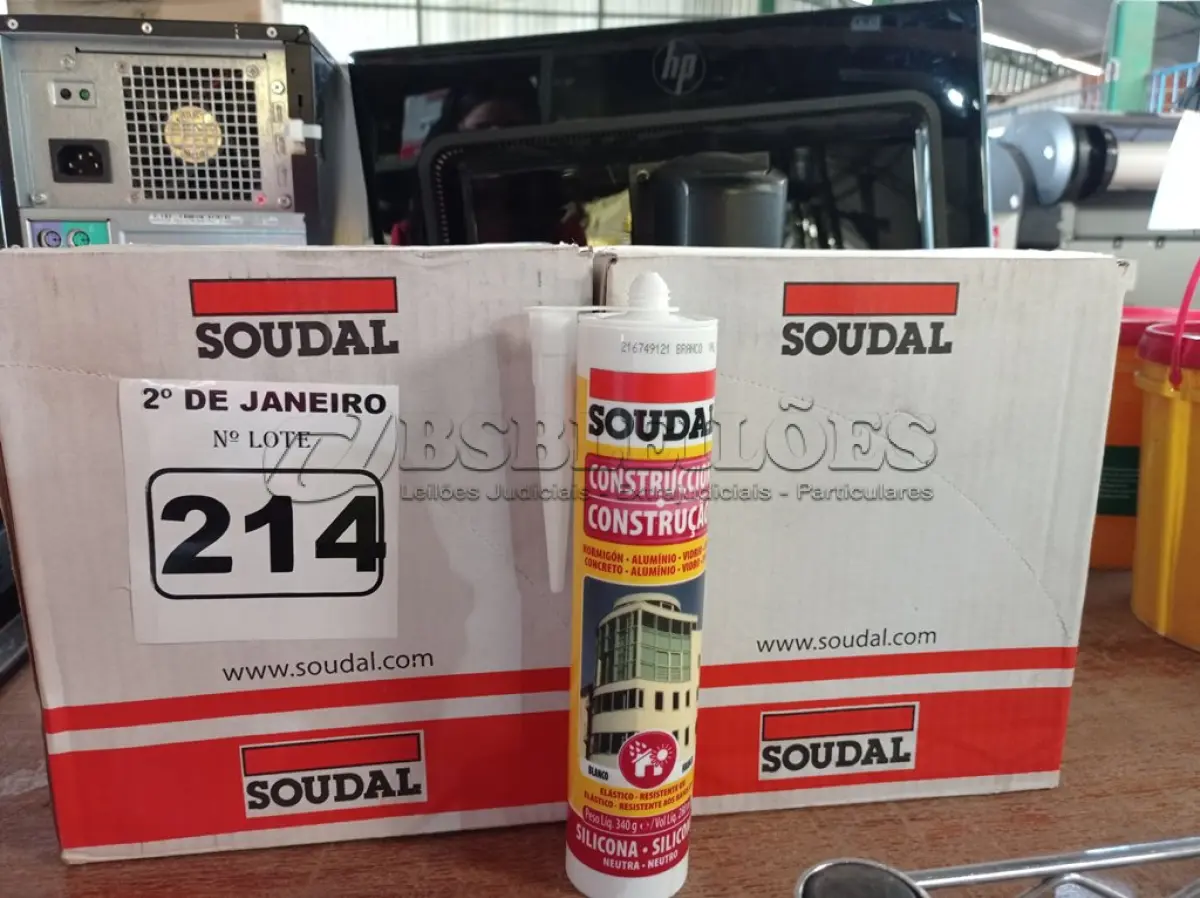 LOTE 214 - 02 CAIXAS DE SILICONE NEUTRO CONSTRUÇÃO COM 12 UNIDADES CADA MARCA SOUDAL. (NO ESTADO) ATENÇÃO! FAZER A VISITAÇÃO ANTES DE ARREMATAR, NÃO SABEMOS SE FUNCIONA. LEILÃO NÃO TEM GARANTIA E NEM DEVOLUÇÃO, SUJEITO A POSSÍVEIS AVARIAS VISÍVEIS/OCULTAS E/OU AUSÊNCIA DE COMPONENTES.