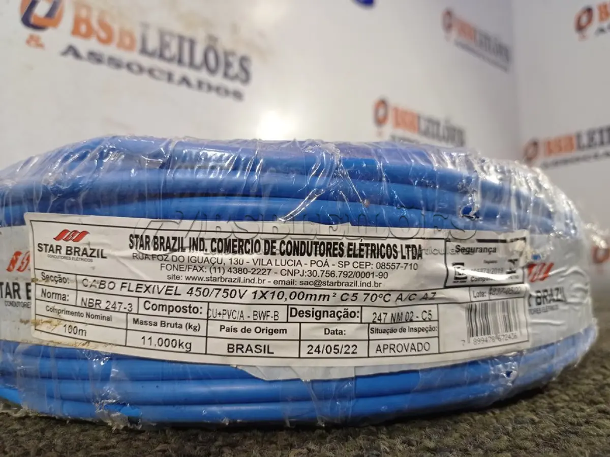 LOTE 210 - 01 ROLO DE CABO FLEXÍVEL 100M 1X10MM NA COR AZUL(NOVO). (NO ESTADO) ATENÇÃO! FAZER A VISITAÇÃO ANTES DE ARREMATAR, NÃO SABEMOS SE FUNCIONA. LEILÃO NÃO TEM GARANTIA E NEM DEVOLUÇÃO, SUJEITO A POSSÍVEIS AVARIAS VISÍVEIS/OCULTAS E/OU AUSÊNCIA DE COMPONENTES.