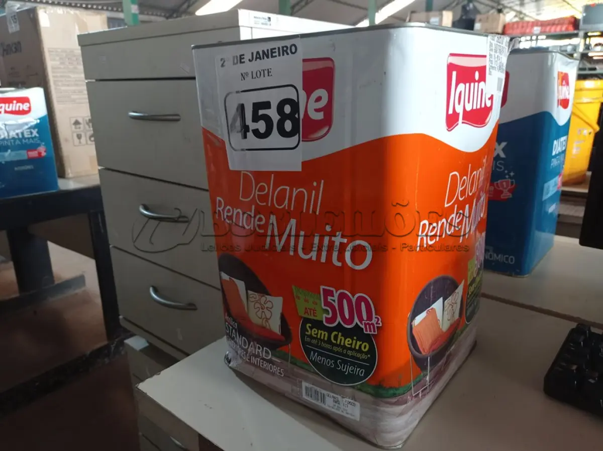 LOTE 458 - 01 LATA DE TINTA IQUINE DELANIL RENDE MUITO 18L FOSCO BASE “C”. (NO ESTADO) ATENÇÃO! FAZER A VISITAÇÃO ANTES DE ARREMATAR, NÃO SABEMOS SE FUNCIONA. LEILÃO NÃO TEM GARANTIA E NEM DEVOLUÇÃO, SUJEITO A POSSÍVEIS AVARIAS VISÍVEIS/OCULTAS E/OU AUSÊNCIA DE COMPONENTES.