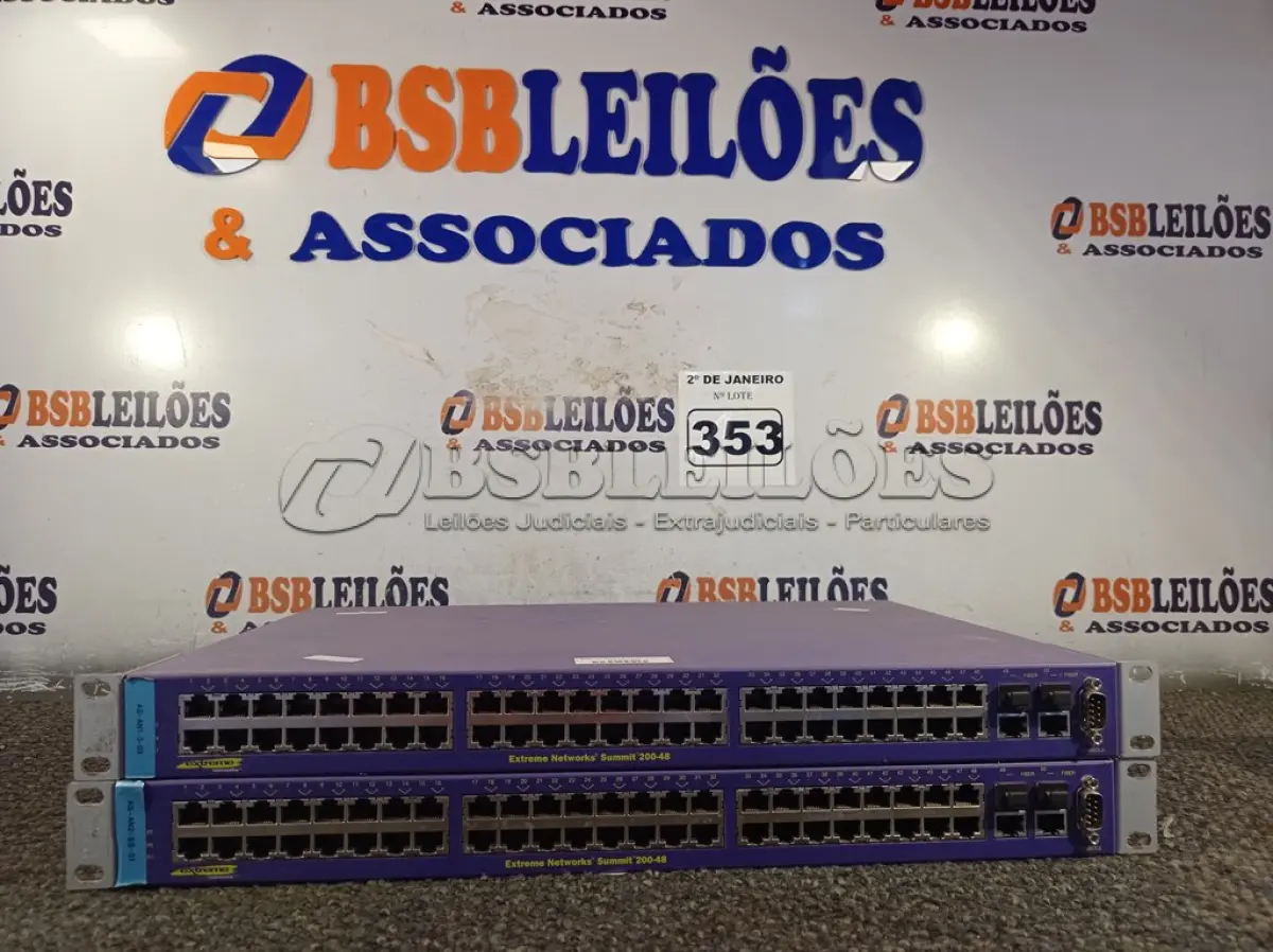 LOTE 353 - 02 SWITCHES CADA COM 48 PORTAS. (NO ESTADO) ATENÇÃO! FAZER A VISITAÇÃO ANTES DE ARREMATAR, NÃO SABEMOS SE FUNCIONA. LEILÃO NÃO TEM GARANTIA E NEM DEVOLUÇÃO, SUJEITO A POSSÍVEIS AVARIAS VISÍVEIS/OCULTAS E/OU AUSÊNCIA DE COMPONENTES.