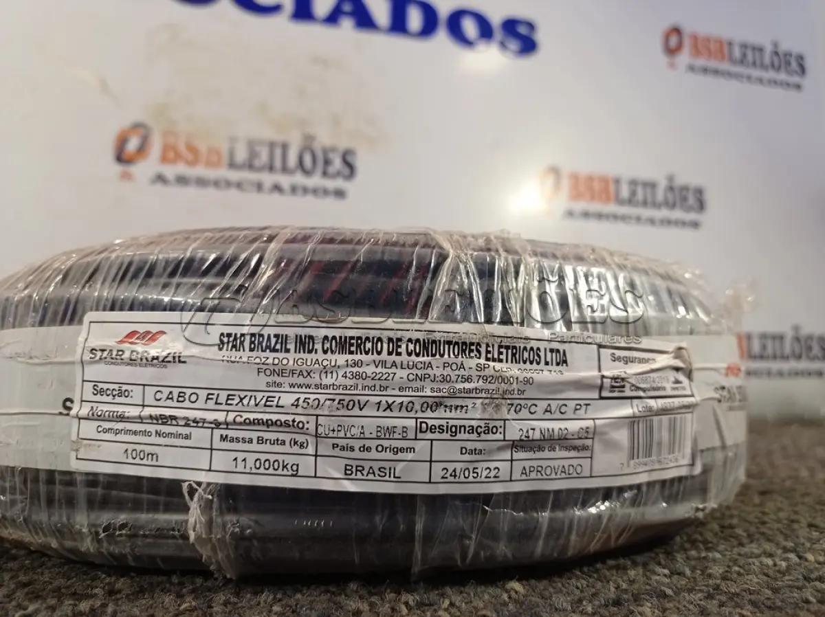 LOTE 230 - 01 ROLO DE CABO FLEXÍVEL 100M 1X10MM NA COR PRETA(NOVO). (NO ESTADO) ATENÇÃO! FAZER A VISITAÇÃO ANTES DE ARREMATAR, NÃO SABEMOS SE FUNCIONA. LEILÃO NÃO TEM GARANTIA E NEM DEVOLUÇÃO, SUJEITO A POSSÍVEIS AVARIAS VISÍVEIS/OCULTAS E/OU AUSÊNCIA DE COMPONENTES.