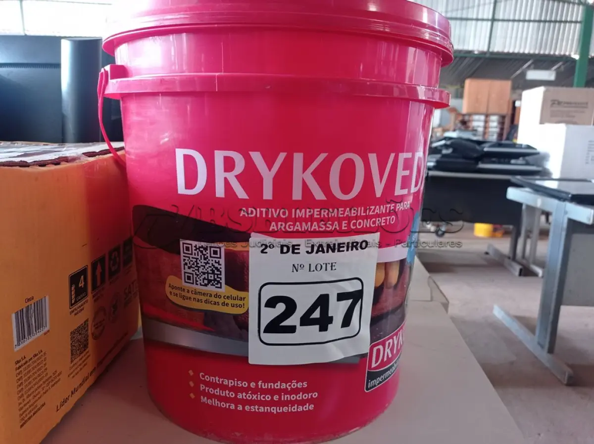 LOTE 247 - 01 ADITIVO IPERMEABILIZANTE PARA ARGAMASSA E CONCRETO MARCA DRIKOVEDA 18L. (NO ESTADO) ATENÇÃO! FAZER A VISITAÇÃO ANTES DE ARREMATAR, NÃO SABEMOS SE FUNCIONA. LEILÃO NÃO TEM GARANTIA E NEM DEVOLUÇÃO, SUJEITO A POSSÍVEIS AVARIAS VISÍVEIS/OCULTAS E/OU AUSÊNCIA DE COMPONENTES.