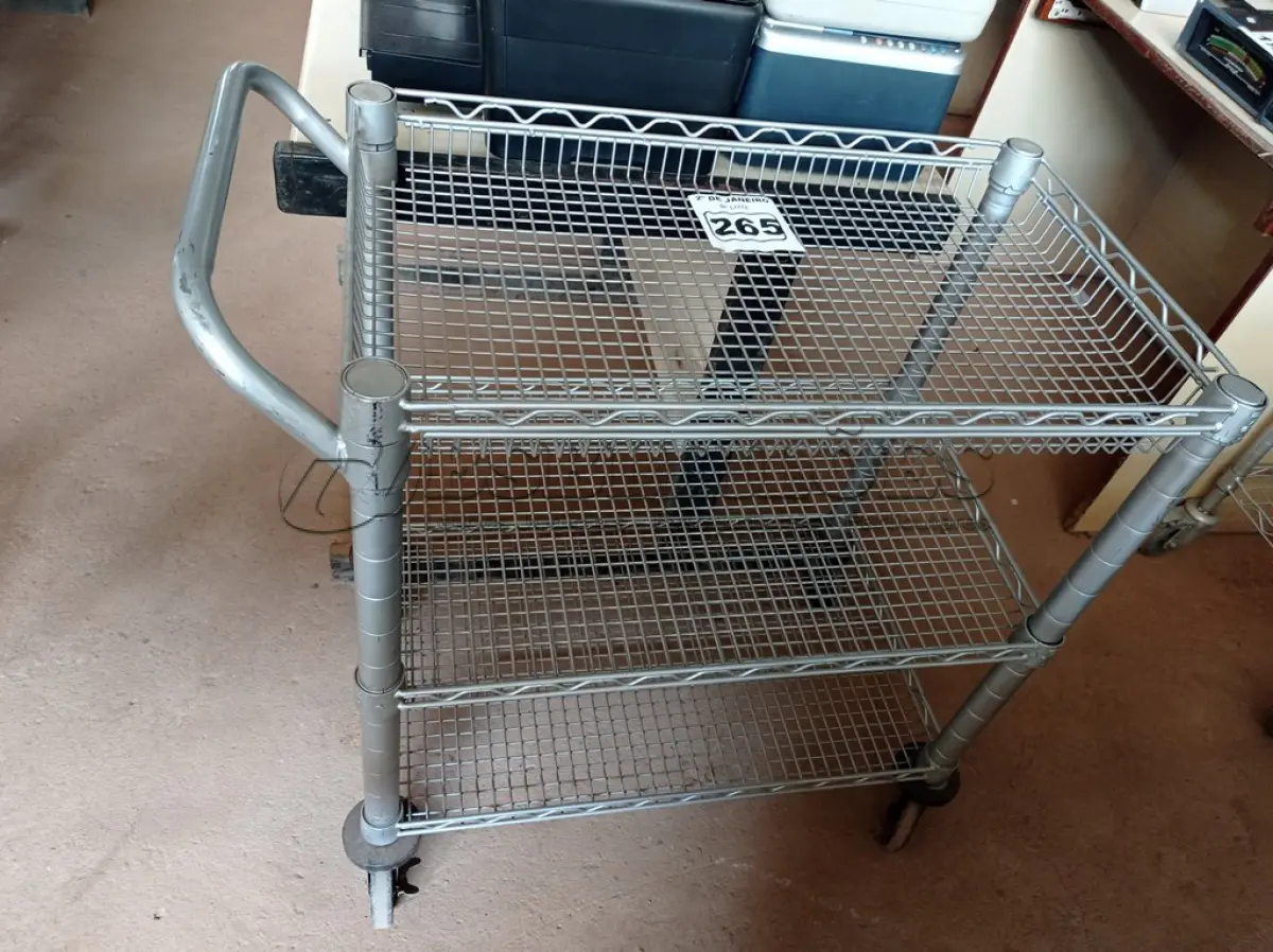 LOTE 265 - 01 CARRINHO PARA TRANSPORTE DE UTENSILIOS COM TRES DIVISOES. (NO ESTADO) ATENÇÃO! FAZER A VISITAÇÃO ANTES DE ARREMATAR, NÃO SABEMOS SE FUNCIONA. LEILÃO NÃO TEM GARANTIA E NEM DEVOLUÇÃO, SUJEITO A POSSÍVEIS AVARIAS VISÍVEIS/OCULTAS E/OU AUSÊNCIA DE COMPONENTES.