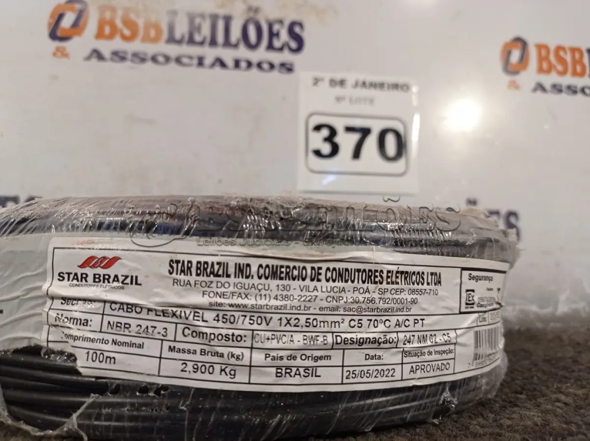 LOTE 370 - 01 ROLO DE CABO FLEXÍVEL 100M 1X2,5MM NA COR PRETA (NOVO). (NO ESTADO) ATENÇÃO! FAZER A VISITAÇÃO ANTES DE ARREMATAR, NÃO SABEMOS SE FUNCIONA. LEILÃO NÃO TEM GARANTIA E NEM DEVOLUÇÃO, SUJEITO A POSSÍVEIS AVARIAS VISÍVEIS/OCULTAS E/OU AUSÊNCIA DE COMPONENTES.