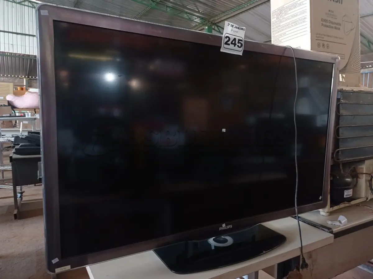 LOTE 245 - 01 TV 50’’ MARCA PHILIPS PARA RETIRADA DE PEÇAS. (NO ESTADO) ATENÇÃO! FAZER A VISITAÇÃO ANTES DE ARREMATAR, NÃO SABEMOS SE FUNCIONA. LEILÃO NÃO TEM GARANTIA E NEM DEVOLUÇÃO, SUJEITO A POSSÍVEIS AVARIAS VISÍVEIS/OCULTAS E/OU AUSÊNCIA DE COMPONENTES.